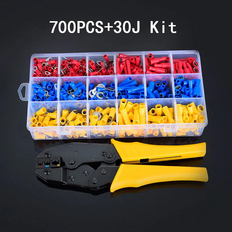30J and 700PCS Kit 0,5-6.0mm2Mini плоскогубцы электрическая проволока обжимной инструмент трубчатые Клеммы Коробка комплект 700 шт. обжимной Стриппер Терминал 20-10 AWG клещи обжимные - Цвет: 30J and 700PCS Kit