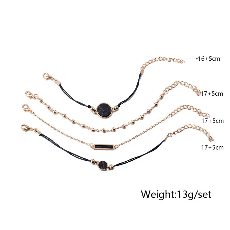 NEWBUY 4pcs/set Fashion Rose Gold Color Chain Black Stone Bead Bracelet For Men Jewelry Gift Classic Pulsera Hombre