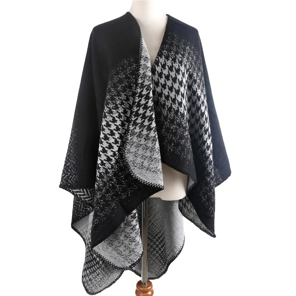 POBING женское пончо зимний кашемировый шарф унисекс базовый с принтом птиц