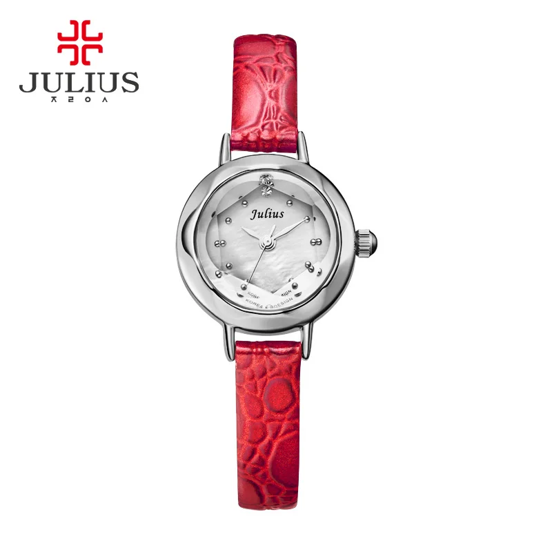 Женские кварцевые часы JULIUS ремешок из нержавеющей стали с кожаным ремешком и