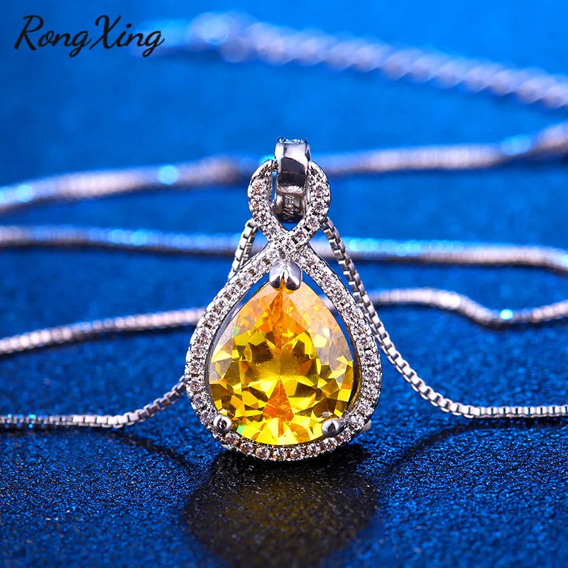 RongXing серебро цвет желтый циркон капли воды кулон ожерелья для женщин винтажные