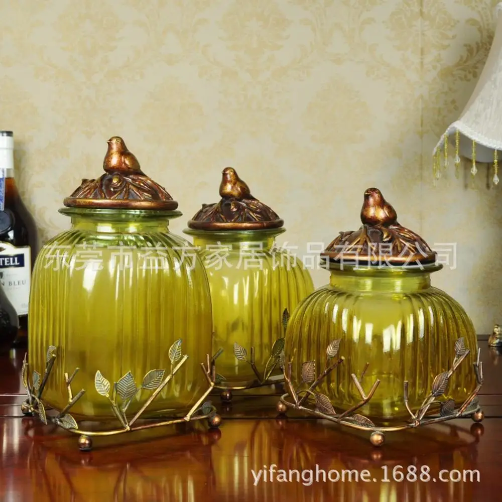 Европейский стиль желтый стекло конфеты банку поставок Домашнего Интерьера