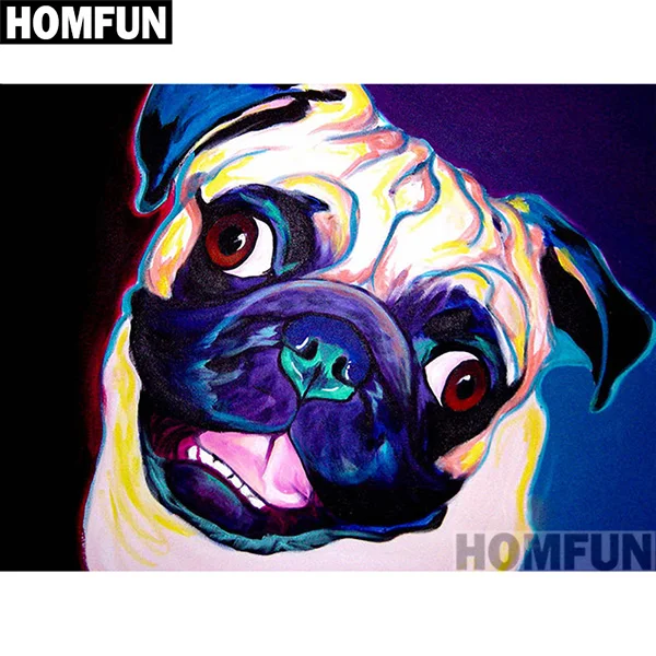 Черный HOMFUN полная квадратная/круглая дрель 5D DIY Алмазная картина "красочная собака" 3D вышивка крестиком 5D домашний Декор подарок A01020 - Цвет: Черный
