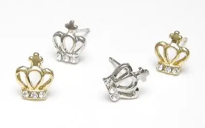 ***No Minimum Order***10PCS/Lot Free Shipping JC028 Queen Crown Faux Diamond Earrings Gem Studded Earrings|earring stopper|earring koreanearings