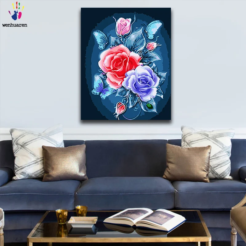 Diy краски по номерам картина с комплектами розовый фиолетовый - Цена: 6857.87
