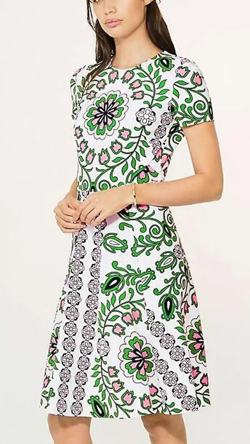 Print Women Sheath Dress Short Sleeve Round Neck Dresses 06K513