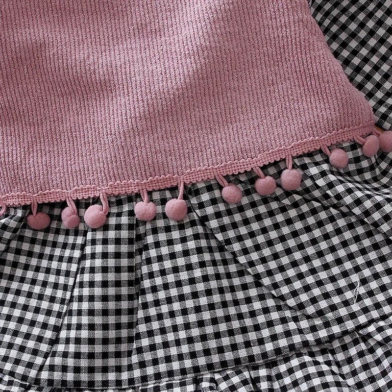 

Newborn Baby Girl Dresses Long Sleeve Autumn Plaid Kids Dress For Girls+ Cartoon Vest 2PCS Girl Dress Princess Dress