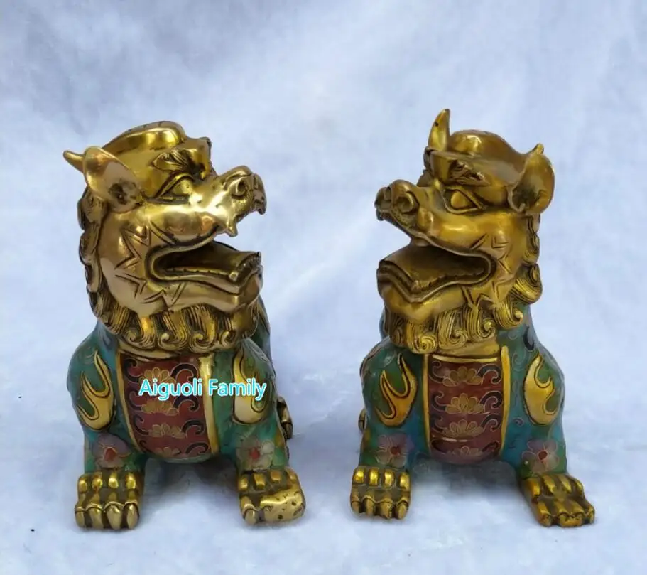 

Art Collectible Chinese Old Cloisonne Bronze Carved 1 Pair Unicorn Statue/Home Decoration Animals Sculpture Good Gifts