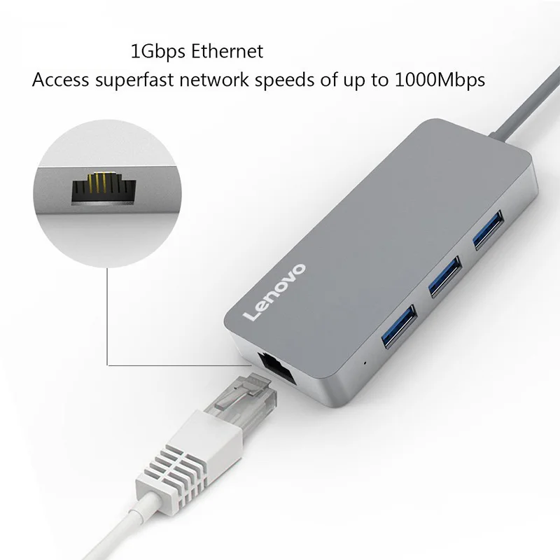 Lenovo USB c концентратора Gigabit Ethernet адаптер 3 Порты и разъёмы 3.0 RJ45 сетевой карты 10/100