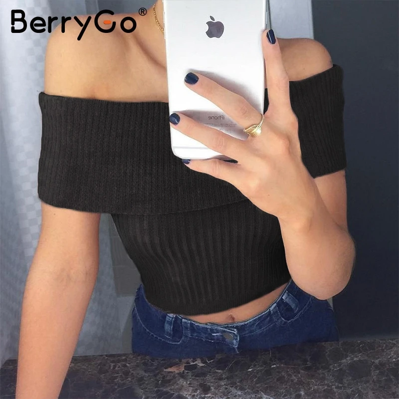 Женский винтажный укороченный топ BerryGo уличная одежда майка с открытыми плечами