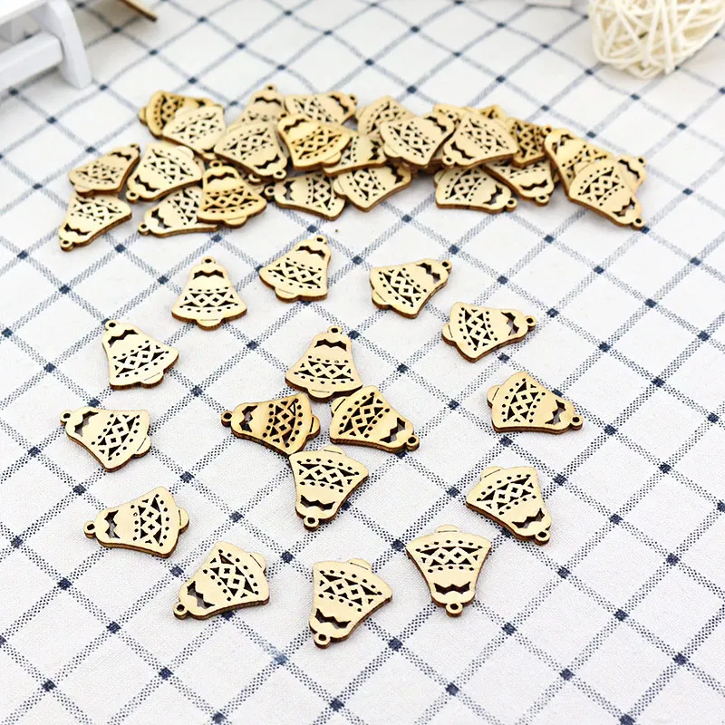 50 шт деревянные ломтики формы колокольчика маленький кулон для рождественской