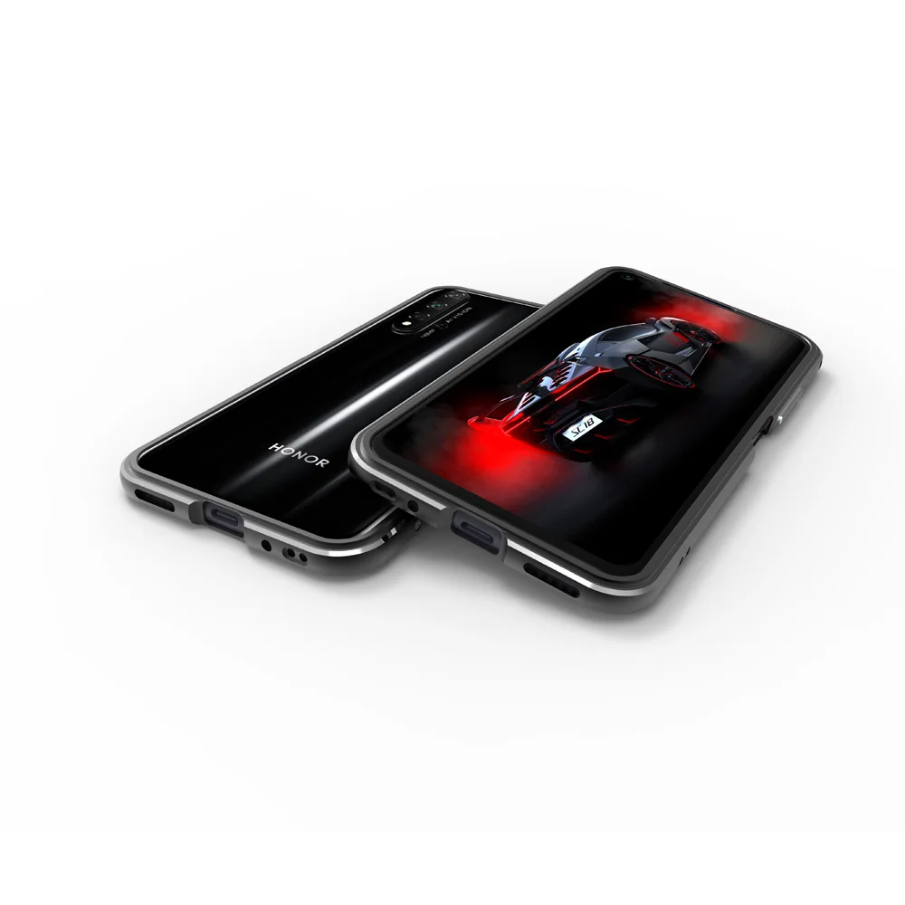 black with silver Чехол для huawei Honor 20, глянцевый алюминиевый бампер для телефона, чехол для huawei Honor 20, металлический каркас, защитный чехол s - Цвет: black with silver