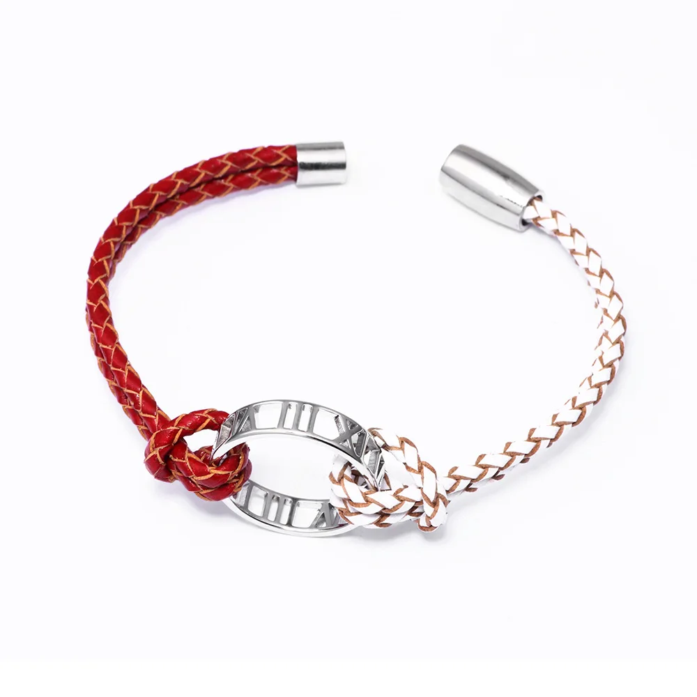 Doreen Box New Fashion Contrast Color Handmade Braided PU Leather Round Bracelet &amp Bangle For Men Women Bangles Jewelry |