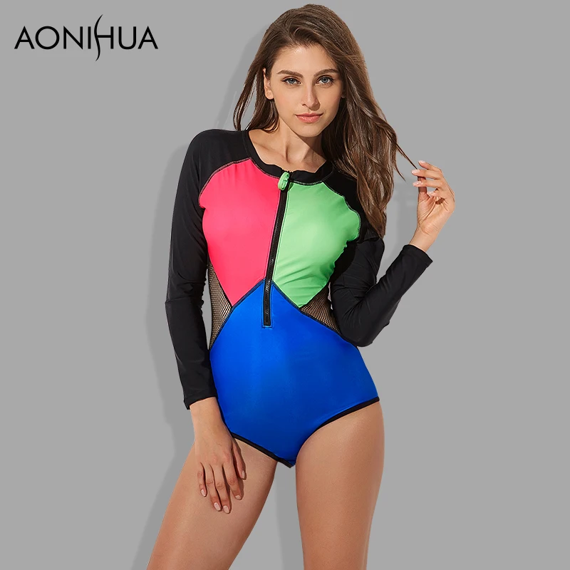 Aonihua 2018 пикантные сетчатые Одна деталь купальник Для женщин передняя молния