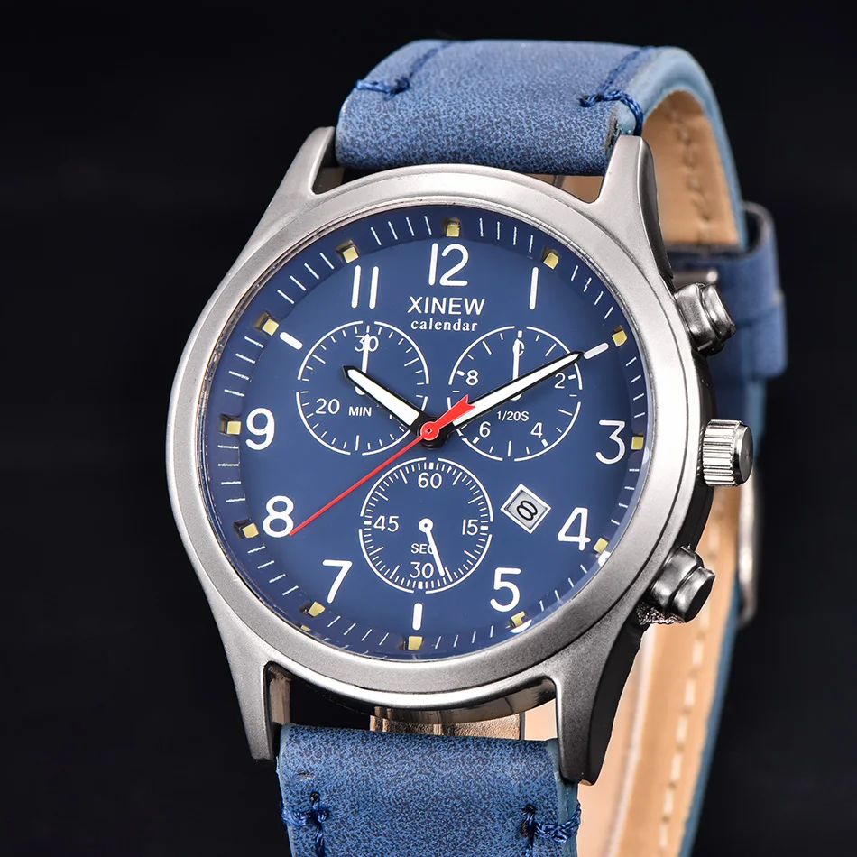 Часы XINEW мужские спортивные с календарем замшевые кожаные повседневные