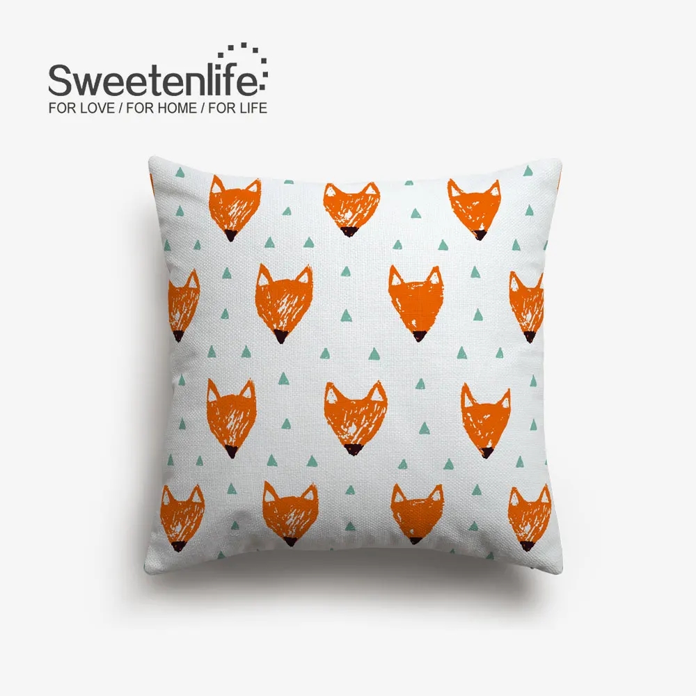 Sweetenlife акварель милые бегущая лиса Чехлы зеленого цвета с узором в виде листьев, Подушка для стула, 45x45 см/30x50 см наволочки Декор