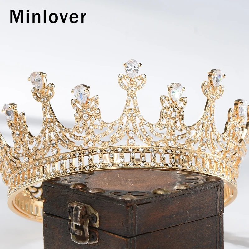 Minlover CZ невесты Тиара короны для женщин полная круглая корона для конкурса красоты королева диадема стразы свадебные аксессуары для волос ювелирные изделия HG181