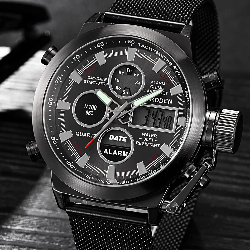 2019 Mens Quartz Sport Military LED Watches Analog Stainless Steel Wrist Watch Business Men relogio masculino Handsom | Наручные часы