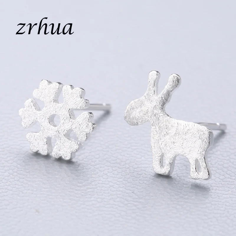 christmas ZRHUA 925 пробы серебряные сплайсинга милые серьги-гвоздики с животными для женщин повседневные Девушки Brincos личность Стерлинговое Серебро-ювелирные изделия - Окраска металла: christmas