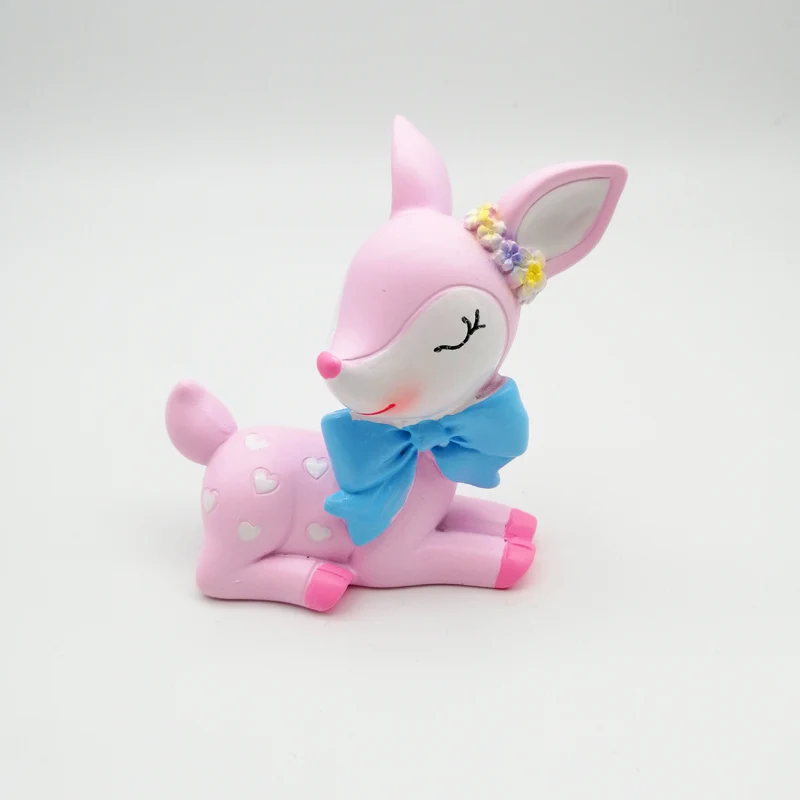 Pink Sika deer, смоляные топперы для торта, торта на день рождения, украшения для детского душа, Аксессуары для выпечки, украшение для рабочего стола с днем рождения, домашний декор - Цвет: Pink