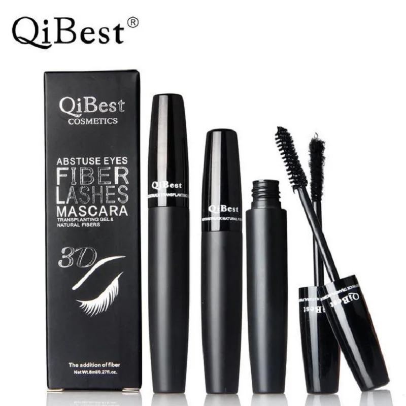 Бренд qibest 3D волокно+ Подкручивающая Удлиняющая Черная тушь для ресниц Макияж длительная водостойкая натуральная косметика для ресниц 2 шт./лот