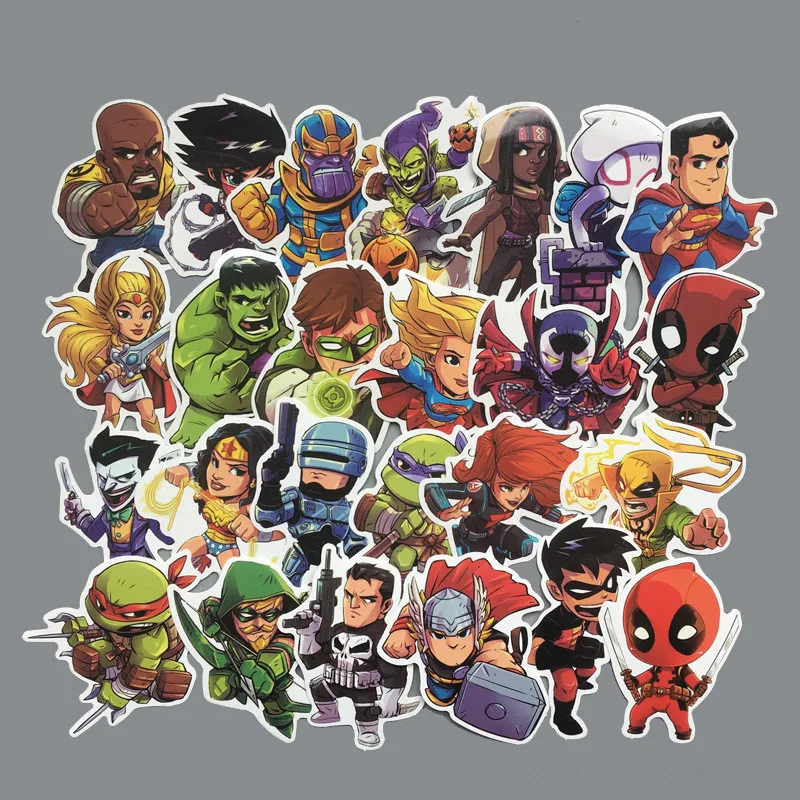 50 шт./упак. герой Marvel Стикеры из фильмов для детей игрушка багаж мото автомобиль чемодан ноутбук скейтборд стены Прохладный аниме мультфильм наклейки