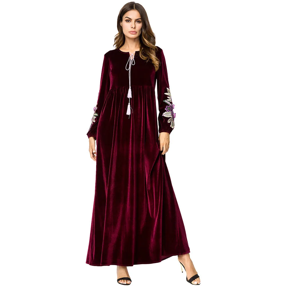 Ближний Восток мусульманская вышивка abaya Макси платье кимоно свободный Рамадан
