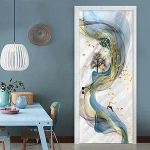 ПВХ самоклеющиеся водонепроницаемые наклейки для дверей современная абстрактная художественная линия Настенные обои для гостиной ресторана декор для дверей обои