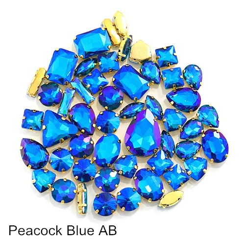 Peacock Blue AB 50 шт./пакет микс 10 формы 16 AB Цвета пришить стразы золото коготь настройки Стекло с украшением в виде кристаллов пришить коготь стразы для одежды B3683 - Цвет: Peacock Blue AB
