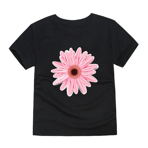 Хлопковая летняя футболка с коротким рукавом для маленьких девочек, с цветочным принтом