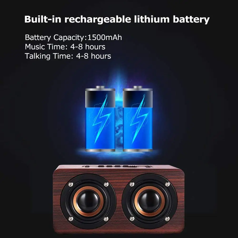 SAGO Wooden Wireless Bluetooth Speaker Hi-Fi Sound Bar With Mic Stereo Music Subwoofer For Samsung S9 Plus/Iphone/Computer/TV |