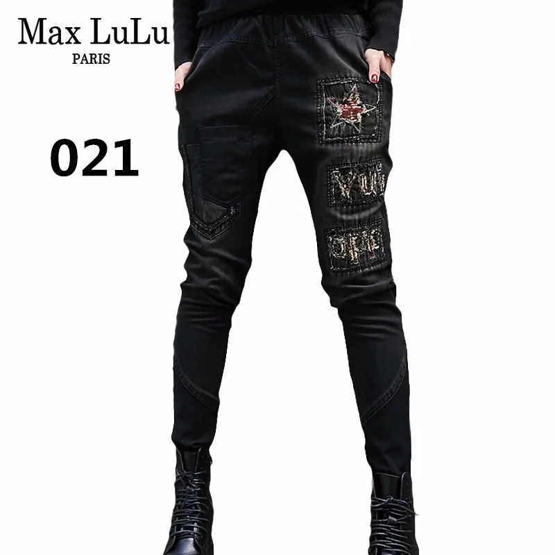 021 black Max LuLu, весенние Модные Винтажные эластичные штаны-шаровары для девочек, корейские женские черные обтягивающие джинсы, рваные женские джинсовые брюки с 3d принтом - Цвет: 021 black