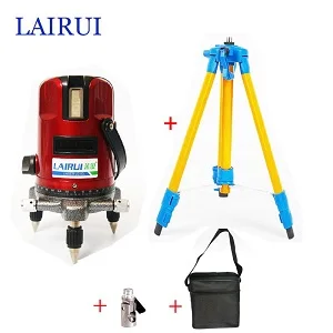 Red with tripod Бренд lairui, 5 линий, 6 точек, лазерный уровень, вращающийся на 360 градусов, перекрестный лазерный уровень, 635nm, с открытым режимом, штатив - Цвет: Red with tripod