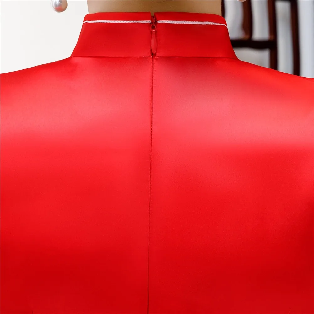Шанхай история искусственного шелка Qipao Платье длинное Cheongsam национальный тренд платья короткий рукав тонкий Традиционный китайский платье для женщин