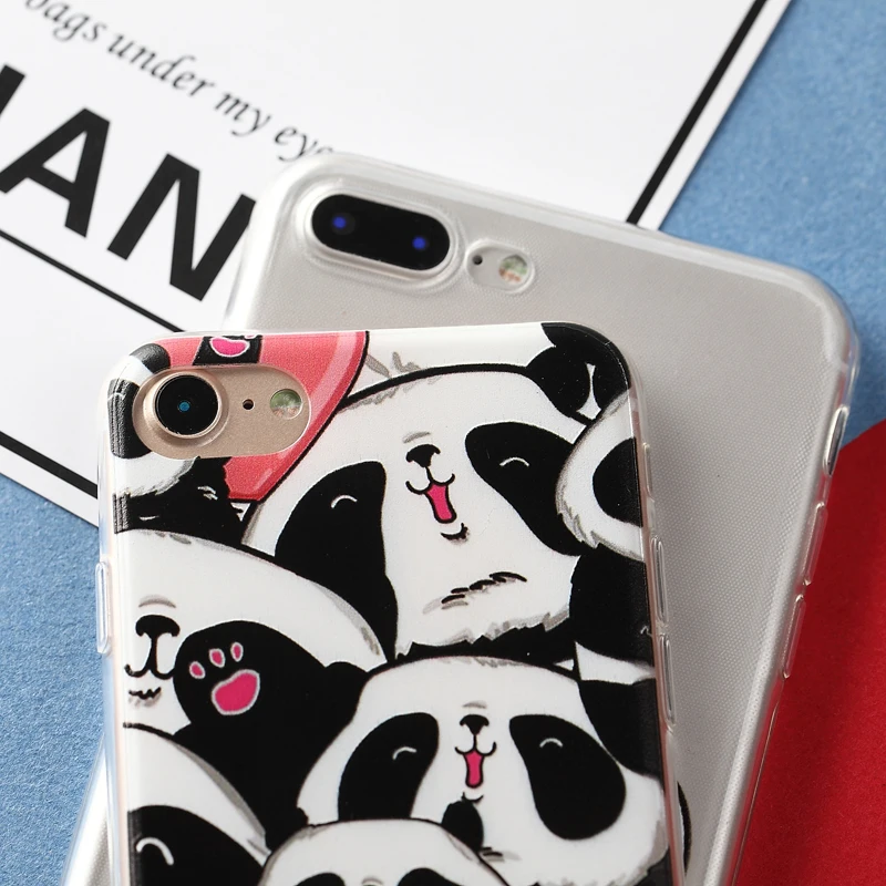 W1990 Phone Case For Apple Iphone SE Back Cover Soft Lovely Pandas Family With The Bamboo Painted TPU Capa 5