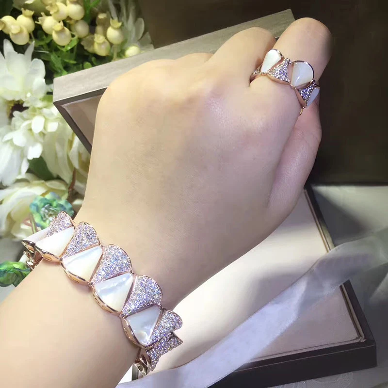 3A циркониевый камень перламутровый веер манжета браслет женский кольца для