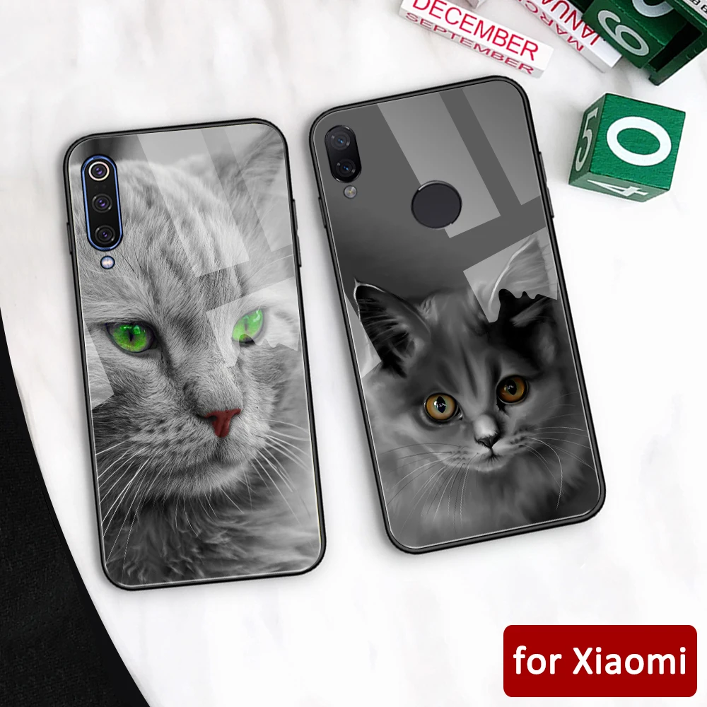 Чехол для Xiaomi 6x стеклянная задняя крышка чехол с милым котом Mi max 3 mi 5 5s 6 Redmi Note 7 Max
