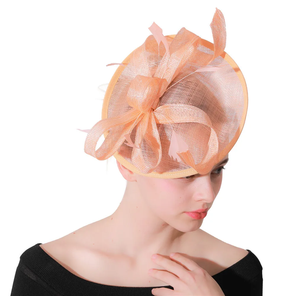 champagne Fancy Feather Women Sinamay Hat bow Kentucky Derby Fascinator Wedding Party Cocktail Occasion Headband Mom's Gift |
