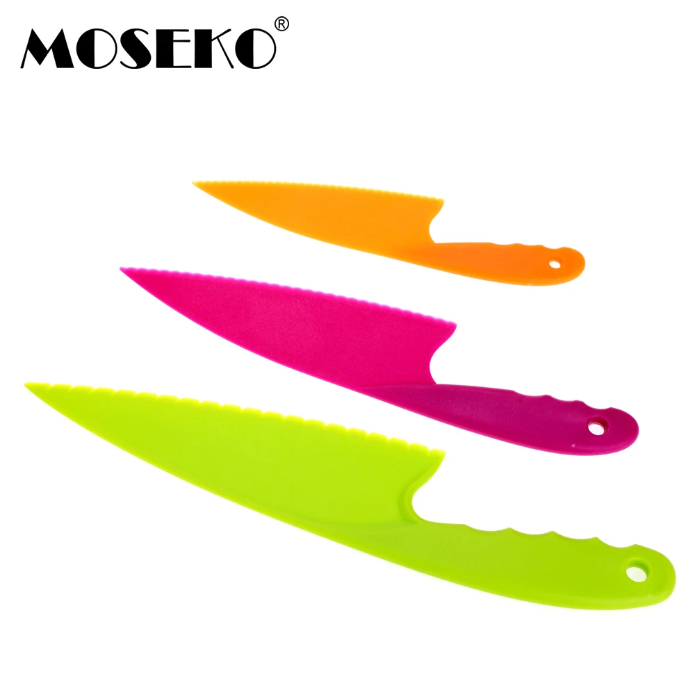 MOSEKO 3 шт. пластиковый кухонный нож Безопасный салат для салата зубчатый торт