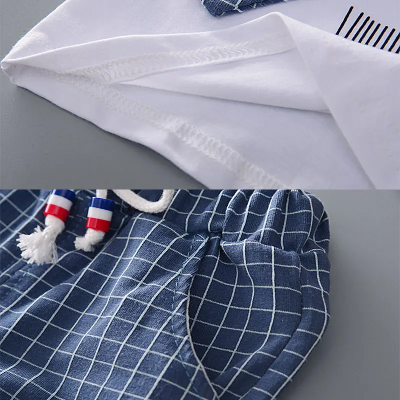 Summer Baby Boys Clothing Sets Cartoon lattice Tie T-shirt + Shorts 2 pieces set Boy Clothes |