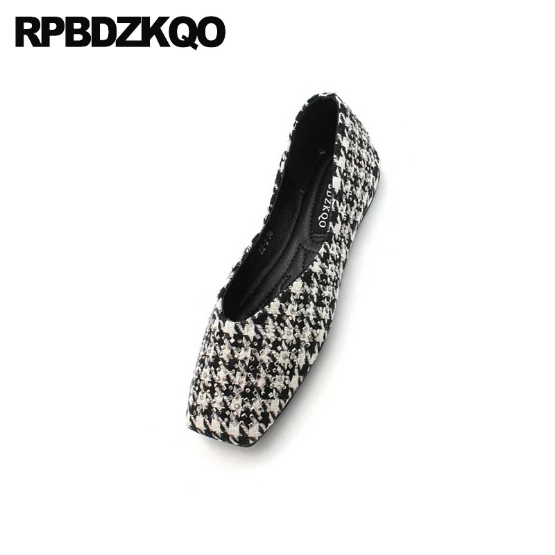 Роскошные балетки уникальный Алмазная стразы женские квадратный носок черный и