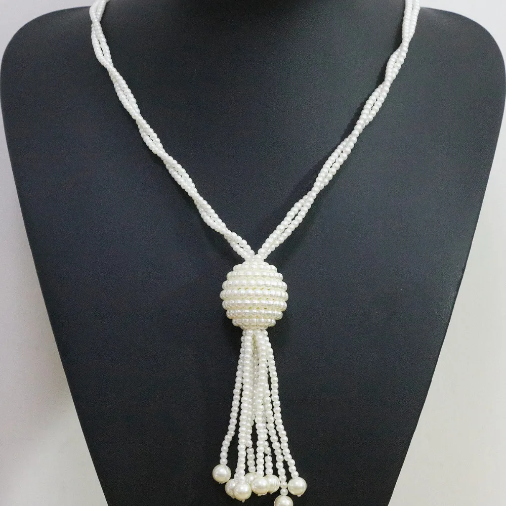

Новый Благородный Белый 3 мм корпус имитация жемчуга ожерелье круглый шар кисточкой Кулон Diy подарки для женщин Богемия ювелирные изделия B1429