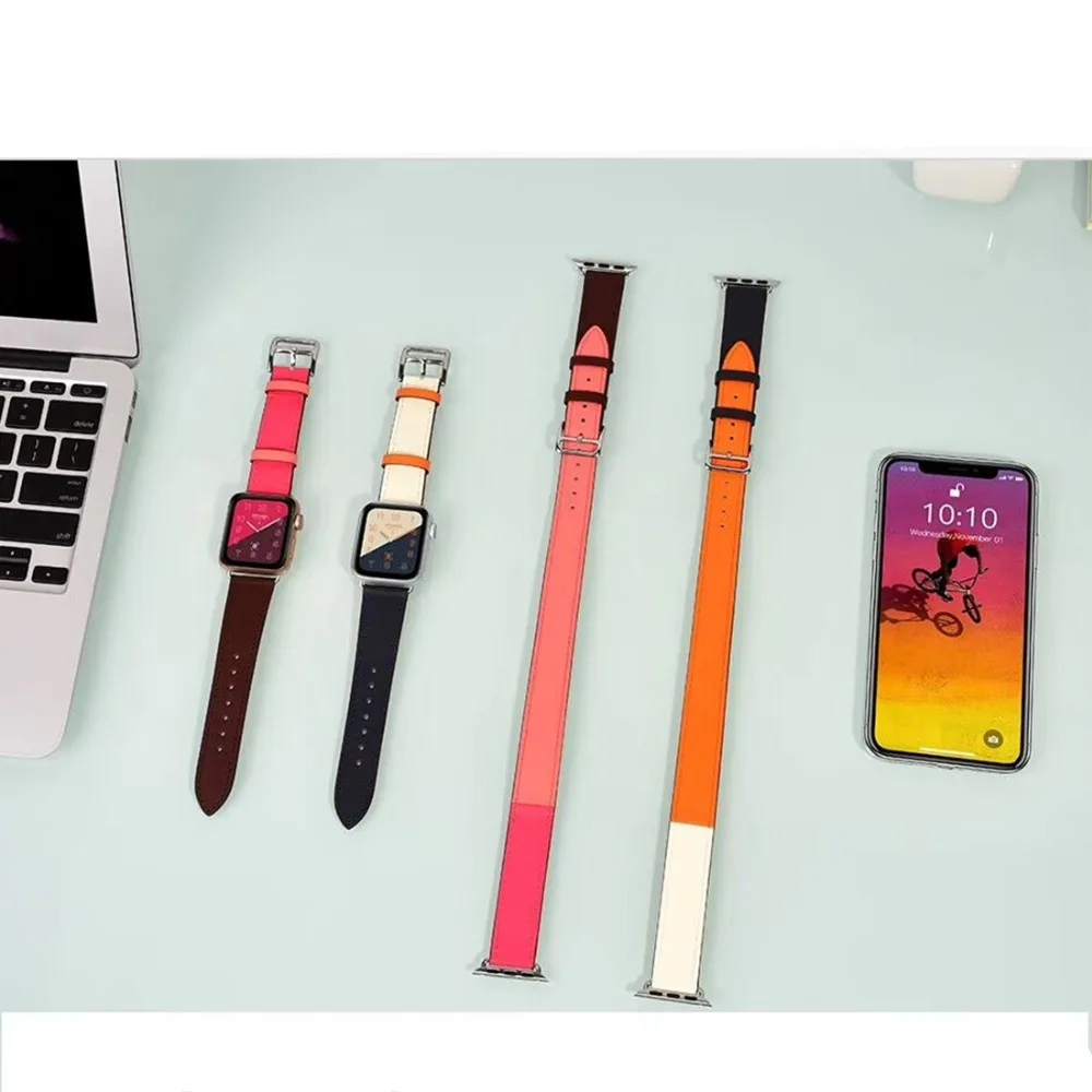 Двойной кожаный ремешок для apple watch band браслет 5 4 3 44 мм 40 correa iwatch 42 38 наручных