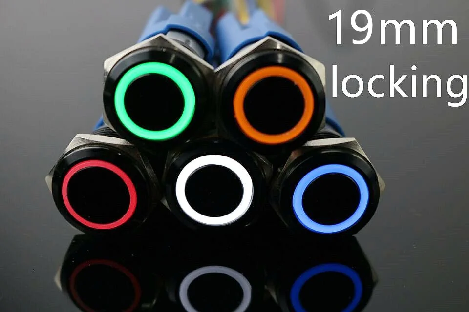 Светодиодный 19 мм черный фиксирующий металлический переключатель