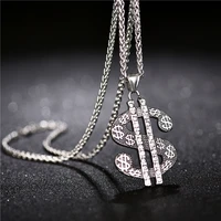 men women charm dollar sign necklaces pendants 24 inch money long crystal hip hop bling jewelry gifts