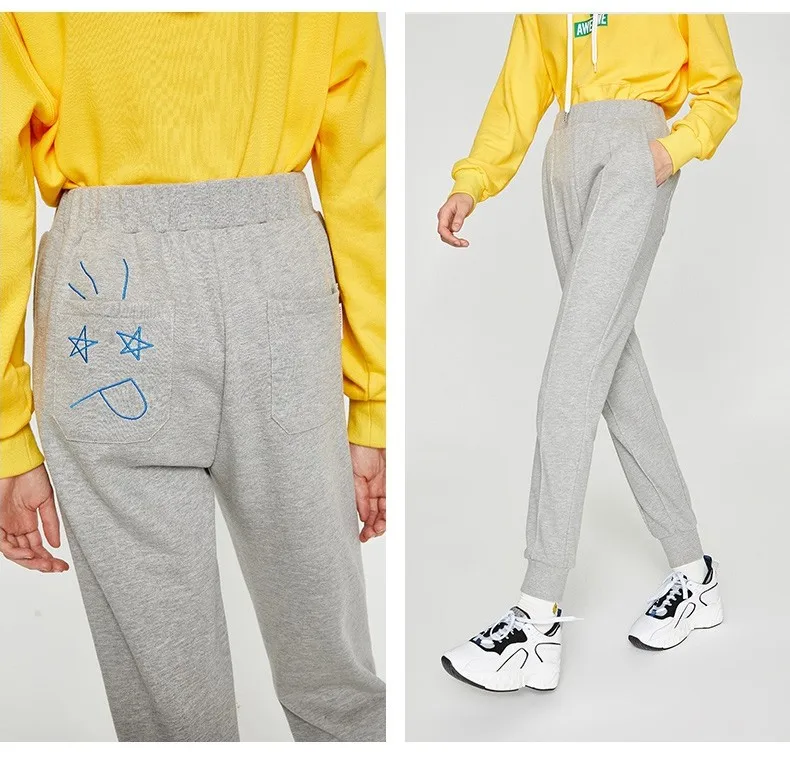 Toyouth New Autumn Casual Women Skinny Pants Korean Stylish Embroidery Sweatpants Fashion Female Harem Pants Elastic Waist Pants