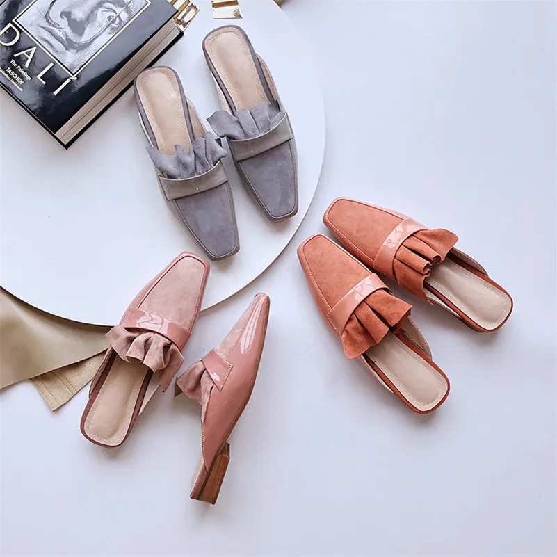 Женские туфли без задника FEDONAS черные из натуральной кожи на высоком каблуке с