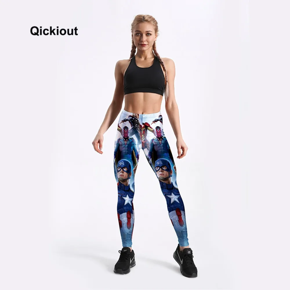Qickitout Women Leggings Casual Long Pants High Waist Captain America Iron Man Thor Hulk Black Widow Avengers Pinted | Женская одежда