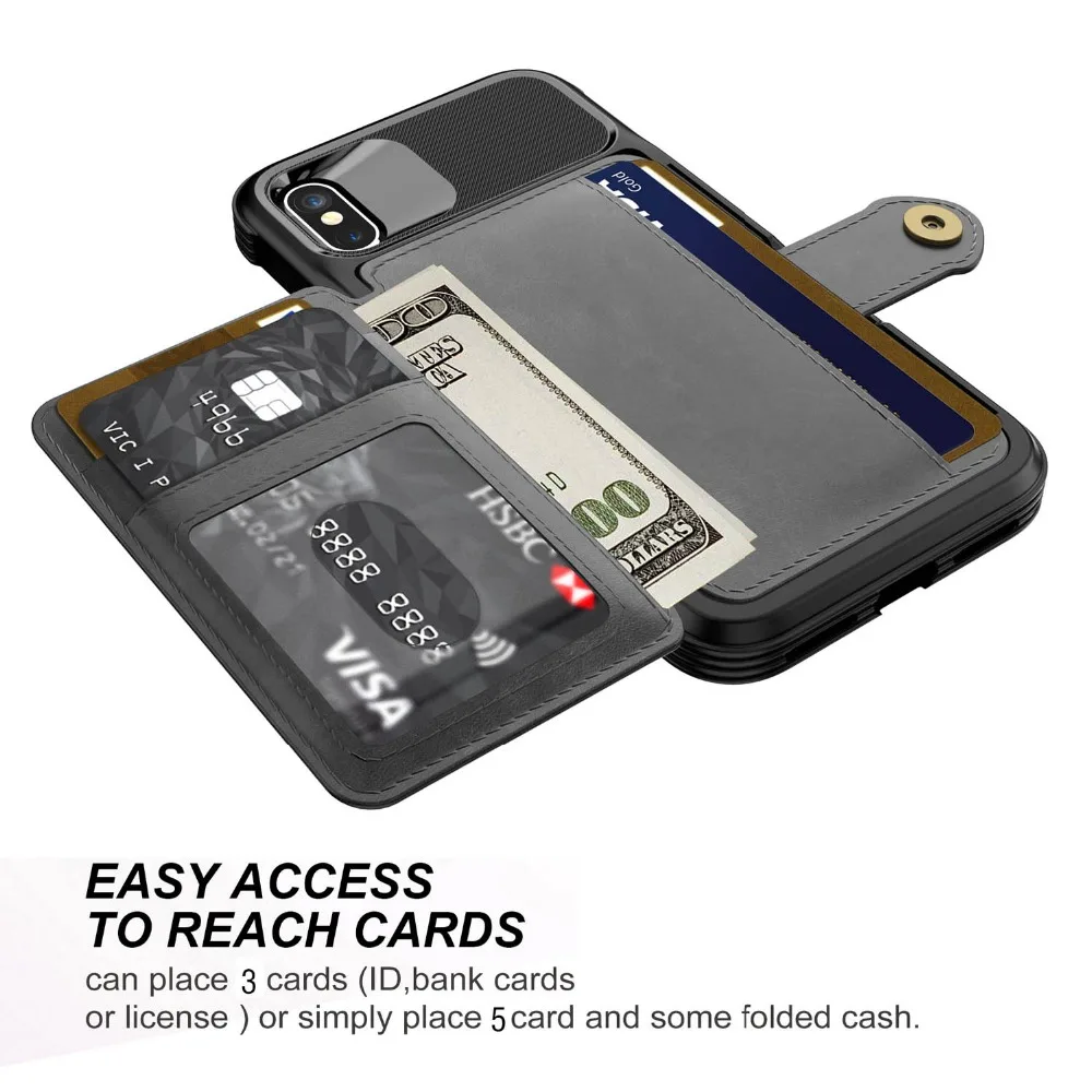 For iPhone XS X Wallet Case Flip PU Leather Cover Rugged Protective Card Slot Phone for Apple MAX XR 8 7 6S |
