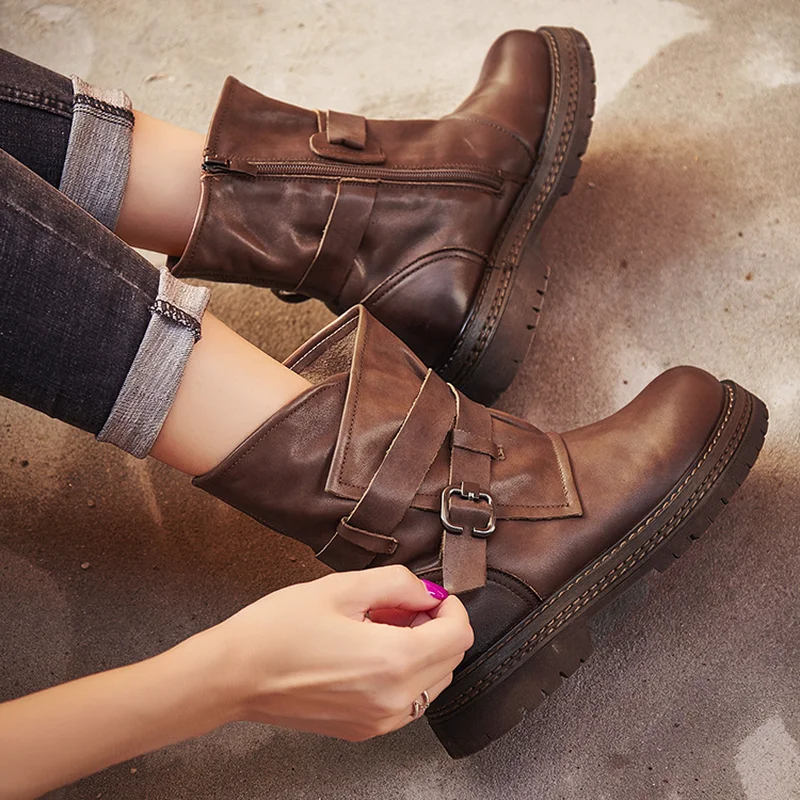 Autumn casual Joker leather handmade martin boots women shoes ankle for winter girls | Обувь